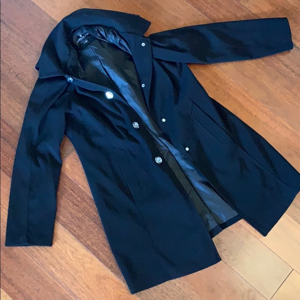 Black London Fog Trench coat with removable hood